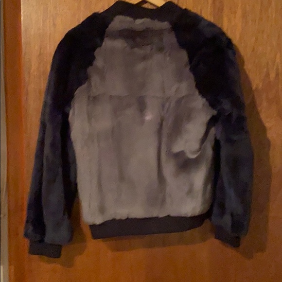 Real rabbit fur bomber jacket grey and navy size M - Picture 3 of 3